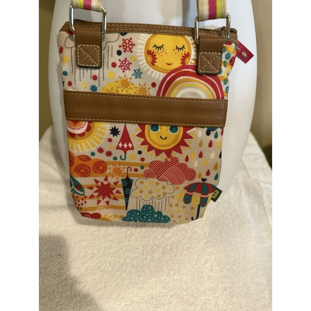 Lily Bloom Multicolor Crossbody Bag Striped Graphic Print Adjustable Strap Pink…